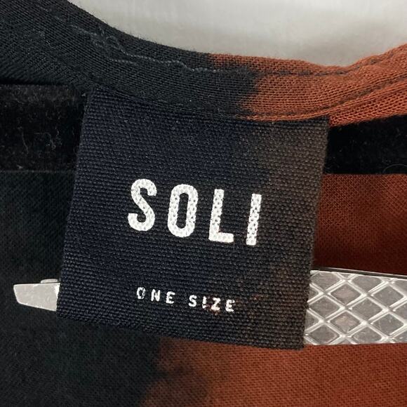 SOLI Cardigan Kimono Duster One-Size~M~L~XL Black Brown/Coral Colorblock Open - Picture 3 of 8